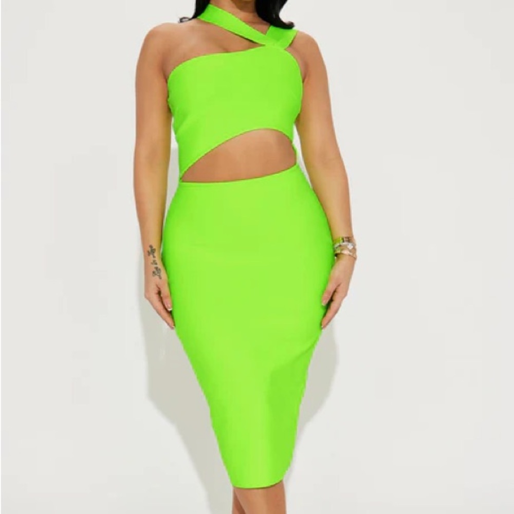 NEW Neon Lime Green Cutout Dress